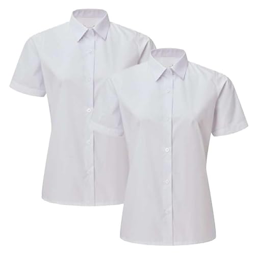 Image of Listers Schoolwear 2 Pack Girls White School Shirt Blouse Easy-Care Short Sleeve Regular Fit Ages 3-18y