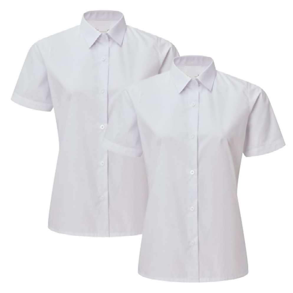 Listers Schoolwear 2 Pack Girls White School Shirt Blouse Easy-Care Short Sleeve Regular Fit Ages 3-18y