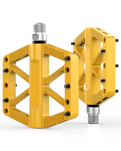 Bike Pedals, Mountain MTB BMX Pedals, 9/16" Bicycle Pedals, Lightweight Non-Slip Nylon Composite, Durable DU-Bearing & Bearing Platform Pedals (Yellow)