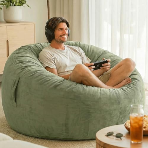 Codi Sage Large Bean Bag Chair for Adults, Comfy 4 FT Beanbag Chairs with Filler Included - Machine Washable & Removable Cover, Premium Shredded Foam