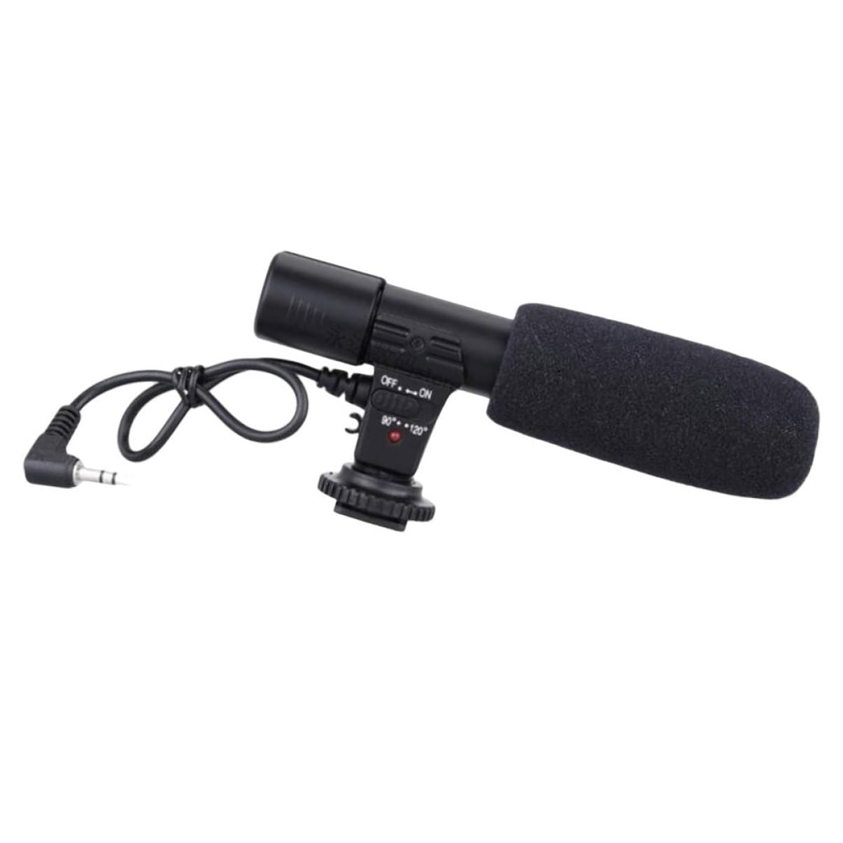 TEHAUX Micrófono de Cámara DSLR Negro Abs para Entrevistas y Vídeo | Zapato Estándar, Captura Estéreo de Alta Sensibilidad, Ángulo 90/120 Grados, Compatibilidad Amplia Teléfono y Camcorder