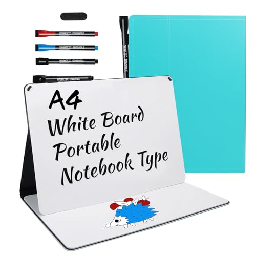 Portable White Board Small Dry Erase Board, 9" x 12" Double Sided Folding Whiteboards with 3 Pens, A4 Reusable Notebook with Storage Mesh Bag for Study, Meeting, Draft, Notes, Doodling