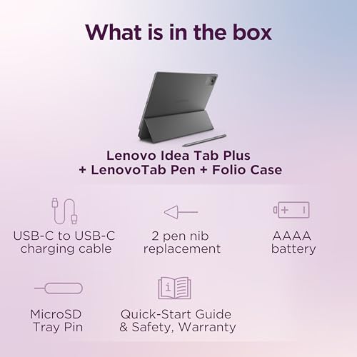 Image of Lenovo Idea Tab Plus - Lightweight Tablet - 12.1″ 2.5K IPS Touchscreen Display - 90Hz - MediaTek Dimensity 6400-8GB Memory - 128GB Storage - Integrated Arm Mali-G57 MC2 - Lenovo Tab Pen & Folio Case