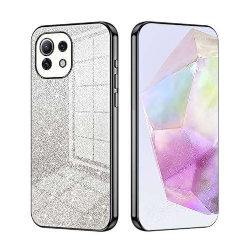 SEAHAI Funda para Xiaomi 11 Lite 5G NE/Xiaomi Mi 11 Lite(4G/5G), Degradado de Color Transparente Brillantes Patrones Tarjetas Diseño Ultradelgado Suave Silicona TPU Antigolpes Carcasa Cubierta - Negro