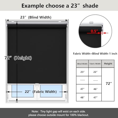 Image of AOSKY Blackout Cordless Roller Shade for Indoor Windows, 18 inchW x 72 inchH, Black