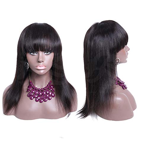 Non Lace Human Hair Wigs with Bangs Silky Straight Virgin Brazilian Hair None Lace Wig for Black Women (22inch)