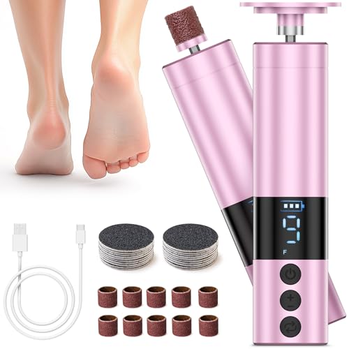 COSCOSY Electric Callus Remover for Feet, Professional 9-Speed Adjustable Foot File Portable 2-in-1 Dead Skin Exfoliator & Nail Grinder Kit USB-C Rechargeable Lightweight for Home Pedicure (Pink)