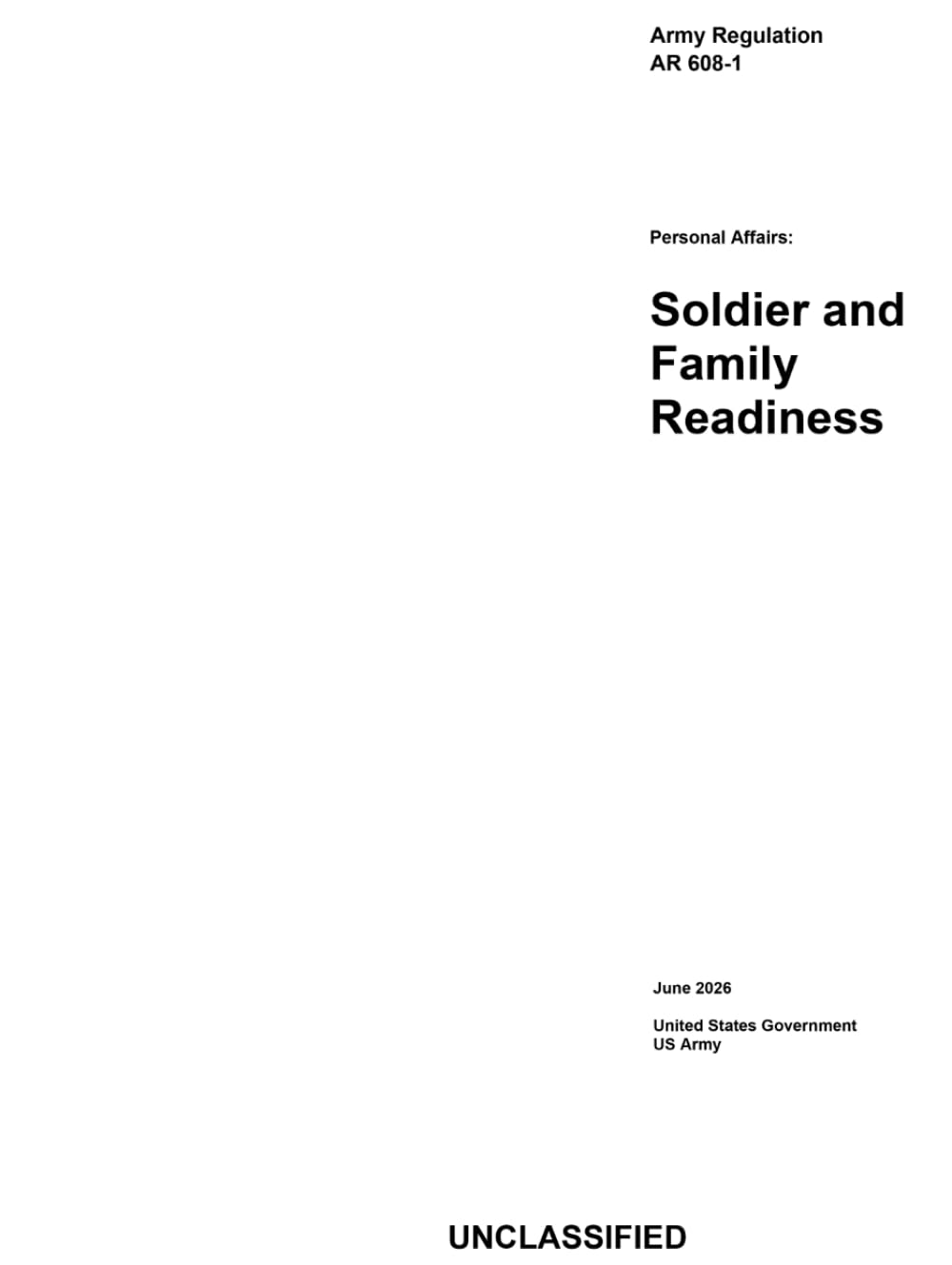 Army Regulation AR 608-1 Personal Affairs: Soldier and Family Readiness June 2026