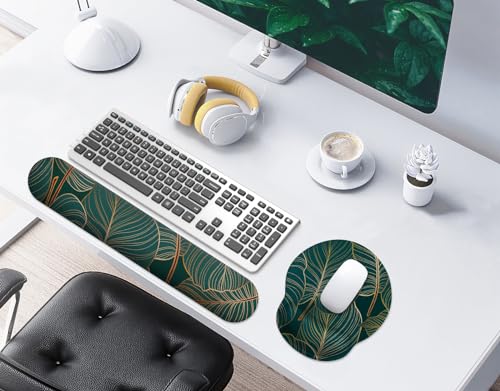 Image of eulps Mouse Pad Wrist Support, Ergonomic Memory Foam Keyboard Wrist Pad & Gel Wrist Rest Set for Computer Keyboard for Easy Typing & Pain Relief for Office & Home (Tropical Plants Set)