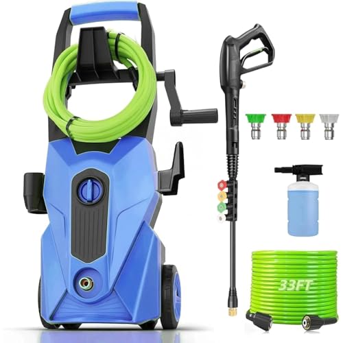 Image of Electric Pressure Washer 5000PSI High Power Washer with 33ft Power Hose, 4 Nozzle and Foam Cannon, for Home, Cars, Fences, Patio (Navy Blue)