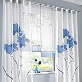 Blau Stickerei Transparent Gardine Vorhang Schlaufenschal Deko Für Wohnzimmer Schlafzimmer Einfacher Stil Studierzimmer 150Cmx225Cm Nur Ein Schlaufenschal Ohne Raffgardinen