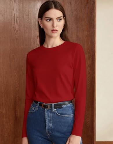 Image of JUNEBERRY Pure Cotton Round Neck Regular Fit Core Fashion Solid Full Sleeve T-Shirt for Women & Girls (Colors: Black, Cork, Green, Navy, Swanwhite & White)