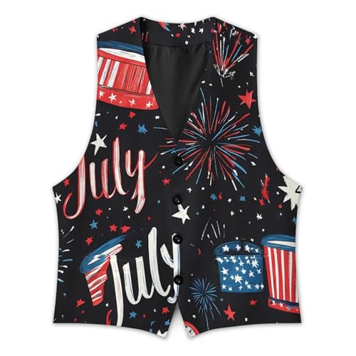 4th Of July U.S.A. Celebration Casual Suit Vest for Men Formal Business Dress Regular Fit Waistcoat Tuxedo2