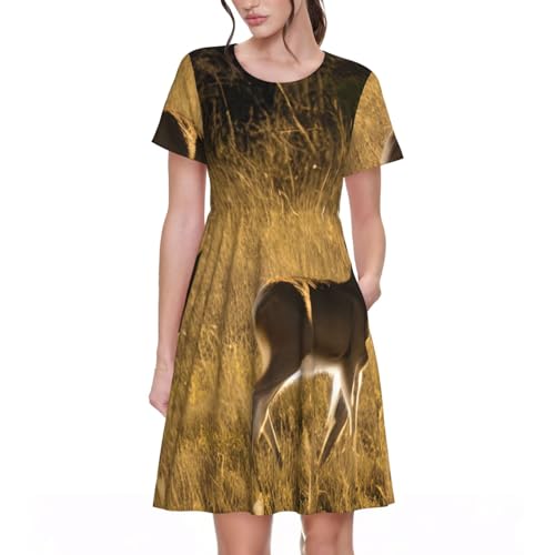 Robe d'été manches courtes femme imprimé cerfs mignons contre la chaleur