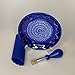 BonCera, All-in-one 4pcs Premium Ceramic Garlic Grater Set - HandMade, Blue Stoneware Design Grater Plate_Garlic Peeler, Gathering Brush, Display Stand, It's also grating Turmeric, Ginger, and more,.