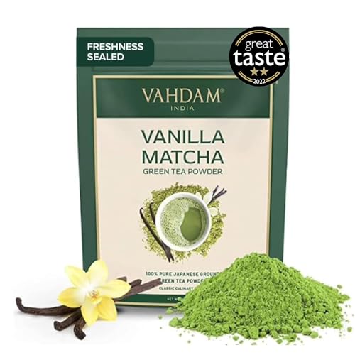 VAHDAM Vanilla Matcha Green Tea Powder - 25g | Pure Madagascar Vanilla + Premium Authentic Japanese Matcha | Hot or Iced - Vegan & Gluten-Free Packaging may vary