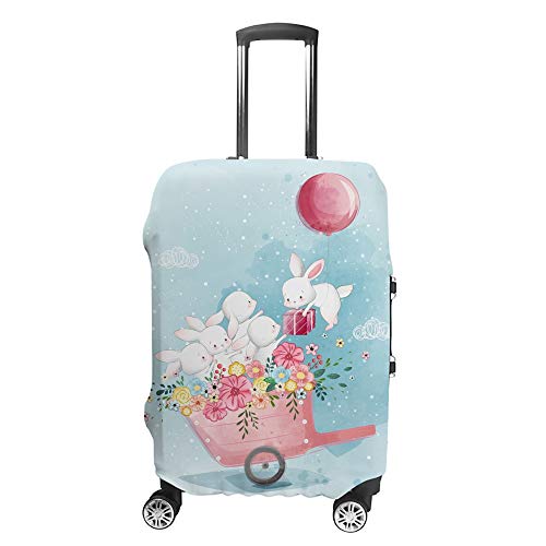 Housse de valise bleu avec motif lapin pour repérer son bagage en voyage en famille