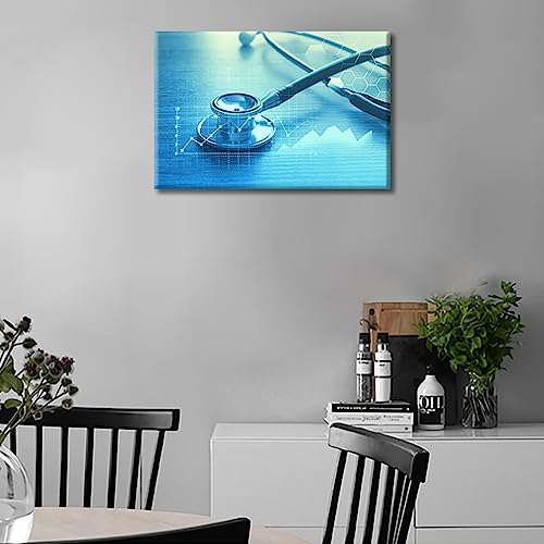 Image of TUMOVO 1 Panel Clinical Laboratory Poster Artwork Canvas Wall Art Home Decor Medical Stethoscope Bathroom Decor Wall Art Print on Canvas Framed Ready to Hang (12 inch Wx18 H)