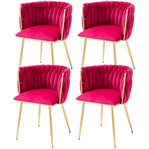 ivoros Modern Velvet Dining Chairs Set of 4, Woven Dining Room Chairs with Gold Metal Legs, Upholstered Accent Chairs Dining Chair for Living Room, Bedroom, Kitchen, Vanity (Rose Red, Set of 4) Cover