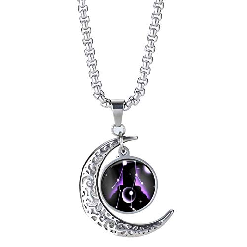 LEJAHAO Constelaciones Collar Gemini Los Signos del Zodiaco con Colgante Luna Horoscopo Personalizado Largos Gargantilla Cadenas Moon Necklace Joyas Acero Inoxidable por Hombres Mujeres Chico Niña Cover