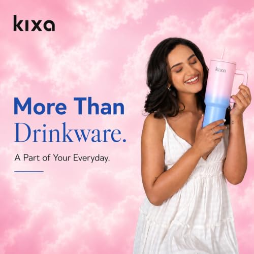 Image of 1200 ML Hot & Cold Insulated Tumbler with Lid and Straw, Stainless Steel Tumbler Cup with Handle, Leakproof Mug Cupholder for Office, Gym, Travel 1.2 Litre (Pink-ish Blue)