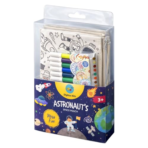 Image of Digitox DIY Space Painting Kit for Kids | Paint Your Own Zipper Pouch | Space Craft Kit with Astronaut, Rocket, Planet, Alien & Satellite Designs | Art & Craft Activity, Birthday Return Gift for Boys & Girls 3-7 Years