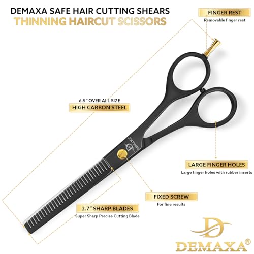 Image of Thinning Shears for Hair Cutting - DEMAXA Hair Thinning Scissors Professional Barber's Texturizing Shears for Salon & Home Use - 6.5-inch Black High Carbon Stainless Steel Thinning Sheers