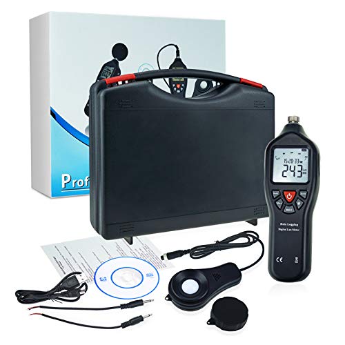 Digitaler Licht Lux Meter mit Datenprotokollierung. Messbereich 0 bis 200.000 Lux mit Abnehmbaren Sensoren zur Messung der Lichtverschmutzung im Freien und im Haushalt
