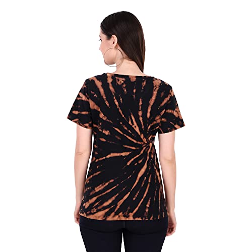 Image of Stories.Label Women's Tie Dye Printed Cotton Tshirt in Ribbed Neck, Regular Fit Half Sleeves Tops for Girls Stylish (Size S - 5XL)
