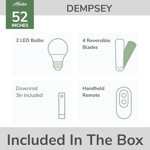 Image of Hunter Dempsey, Indoor, Ceiling Fan, Modern, 4 Blades, 52 inch, Matte Black