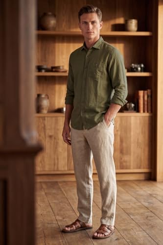 Image of Louis Philippe Men's Linen Blend Solid Shirt with Soft Handfeel & Naturally Antibacterial Finish - Holiday Wear