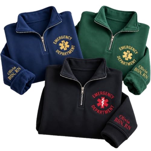 Chillever Personalized ER Nurse Quarter Zip Sweatshirt, Embroidered Emergency Room Pullover, RN Gift, Emergency Department Apparel, Registered Nurse Sweater, Medical Worker Holiday Present A2