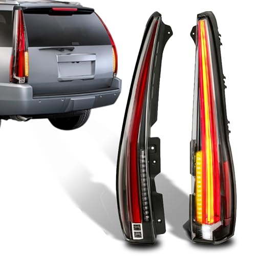 KUIPERAUTO LED Tail Light Assembly Compatible for Chevy Suburban Tahoe GMC Yukon 2007-2014, Clear Red Rear Lamp Back Light, Yellow Turn Signal, 5Pin Plug