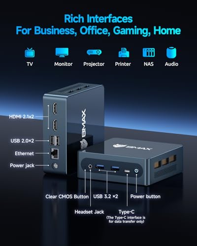 Image of Bmax Mini PC N95 (Beats 3150U, 3.4GHz) 12GB RAM 512GB M.2 SSD Mini Desktop Computer with VESA Mount for Office Home Business HTPC Proxmox, Dual 4K Display, WiFi 5, BT5.0 B4PLUS