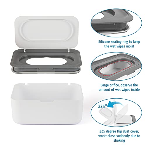 Image of Flenpptly 2 Pack Baby Wipes Dispenser, Wipes Case Baby Wipe Holder Keeps Wipes Fresh, Non-Slip, Easy Open & Close (Grey and Blue)