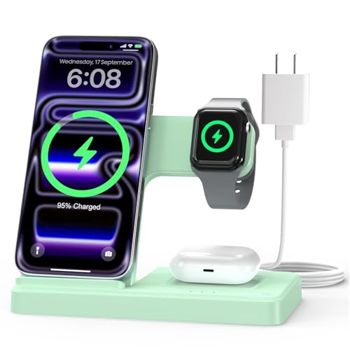 3-in-1 Wireless Charging Stand (iPhone, Watch, AirPods) – Light Green