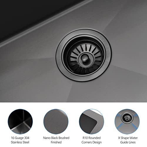 25 Undermount Black Workstation Kitchen Sink, Scamall 25 X 19 X 10 Inches 16 Gauge Black Stainless Steel Single Bowl Workstation Kitchen Sink With Offset Drain Sml003Sbg #TOP2