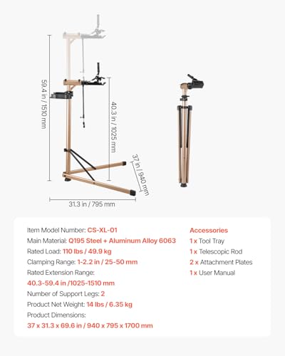 Image of VEVOR Bike Repair Stand, Max. 110 lb Heavy-duty Bicycle Work Stand with 40.3-59.4 in Adjustable Height & Large Tool Tray, Foldable Ebike Maintenance Rack, Shop Home Mechanics for Mountain Road Bike