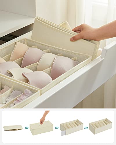 SONGMICS Set of 4 Underwear Drawer Organisers, Drawer Dividers, Foldable, for Bras Undies Socks Ties, Fabric Storage Boxes for Closet Wardrobe Shelves, Sand Beige RUS04M - Image 7