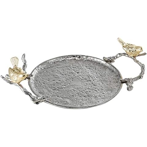 A&B Home Aluminum Serving Platter Tray with Handles and Birds Adorning Cover