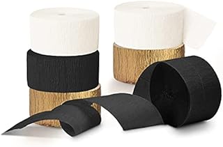 NICROHOME 6 Rolls White Gold Black Crepe Paper 82 ft Long Party Streamers for Wedding Engagement Birthday Bachelorette Party Supplies Graduation Anniversary Bride/Baby Shower New Year Black Gold Party