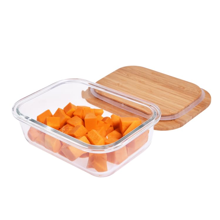 USHA SHRIRAM Borosilicate Food Container Insulated Steel Bottle With Bamboo Lid |Borsilicate Glass Container For Kitchen Storage | Microwave Safe (Rectangle) (B0C9JM9TYY) Amazon Price History, Amazon Price Tracker
