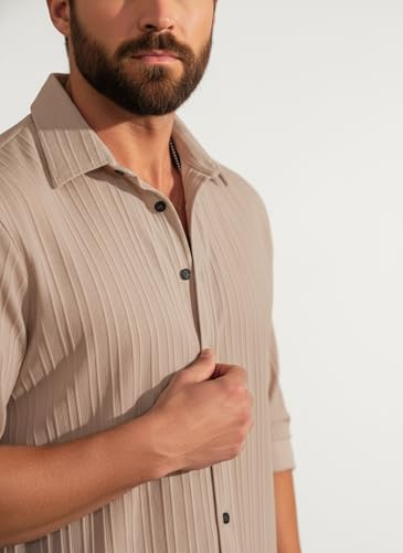 Image of Amazon Brand - INKAST Men's Casual Button Down Shirts Long Sleeve Linen Shirt Fashion Textured Beach Summer Shirt