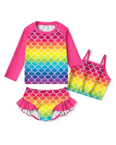 Image of LQSZ Girls Rash Guard Sets Long Sleeves Swimsuit 3 Pieces Tankini Bathing Suit Swimwear for Girls 3-12 Years