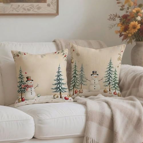 Housse de coussin Noël 70x70 cm blanche en lin imperméable pour décorer votre salon - 4