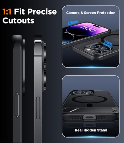 Image of Magnetic Compatible with iPhone 14 Pro Max Case, [Built-in Invisible Kickstand][Compatible with MagSafe] [Military Grade Shockproof] Slim Translucent Matte Phone Case for iPhone 14 Pro Max 6.7 inch