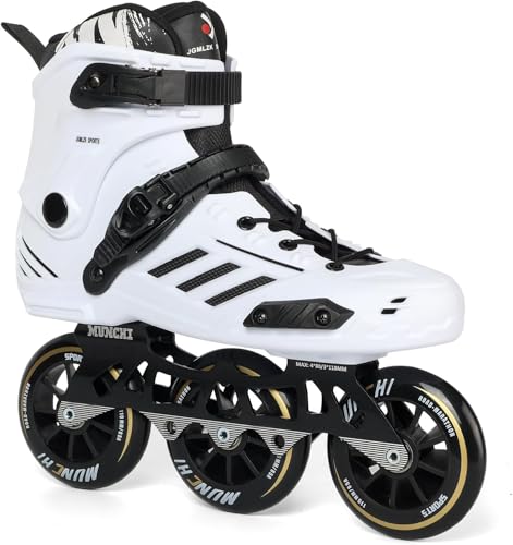 Professional Fitness Speed Skates for Unisexwith 110mm Wheels,High Performance Outdoor Fitness Single Row 3 Wheels Inline Skates for Adult Women Men (White, Men 10.5/Women 11.5)