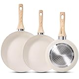 OSLIFE Juego de Sartenes de 3 Piezas，Sartenes Antiadherentes con Mango Antiquemaduras de Cocina, Sartenes de Ceramica...