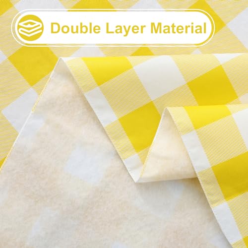 Image of misaya Round Waterproof Vinyl Table Cloth, Buffalo Flannel Backed Tablecloth, Wipeable Plastic Table Cover for Dinner, Kitchen, Picnic (60 inch, Yellow and White)