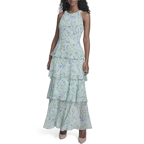 Image of Tommy Hilfiger Women's Sleeveless Halter Neck Tiered Skirt Maxi Dress